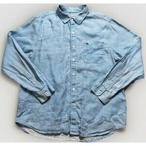 Tommy Bahama Linen Shirt Mens Size Large Reverse Print Hawaiian Naples Blue L/S